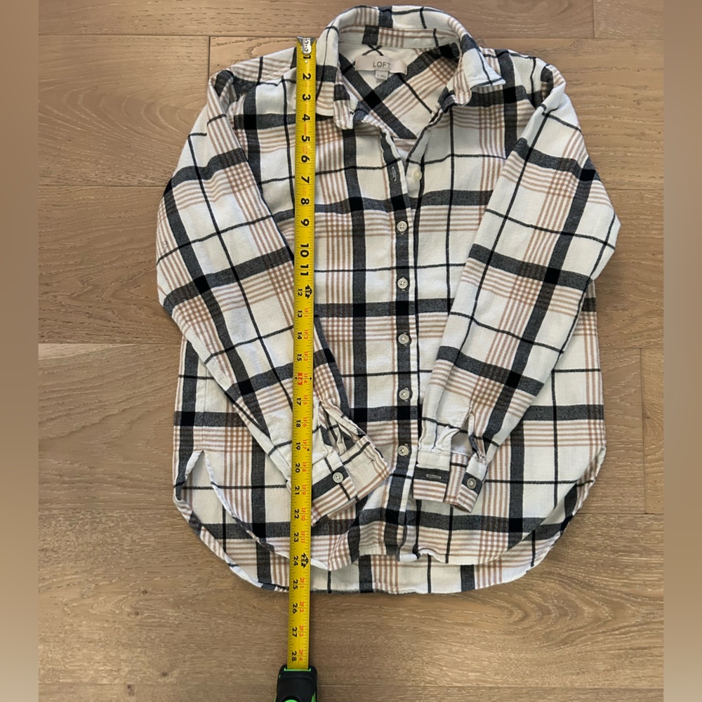 LOFT White, Beige and Black Plaid Flannel Shirt Size XS - Picture 7 of 7